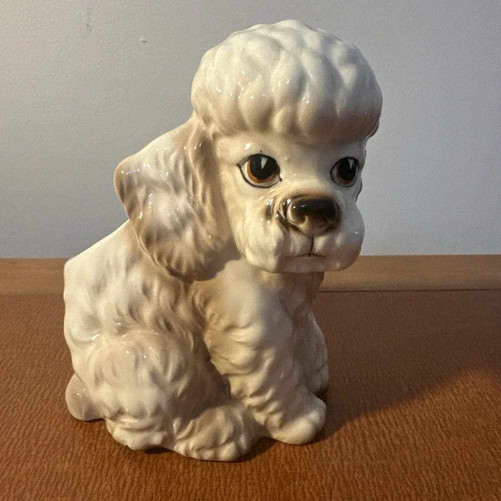 Precious Poodle Lefton Planter‎ H-4906 Puppy Dog Eyes Home Decor Cream And Brown